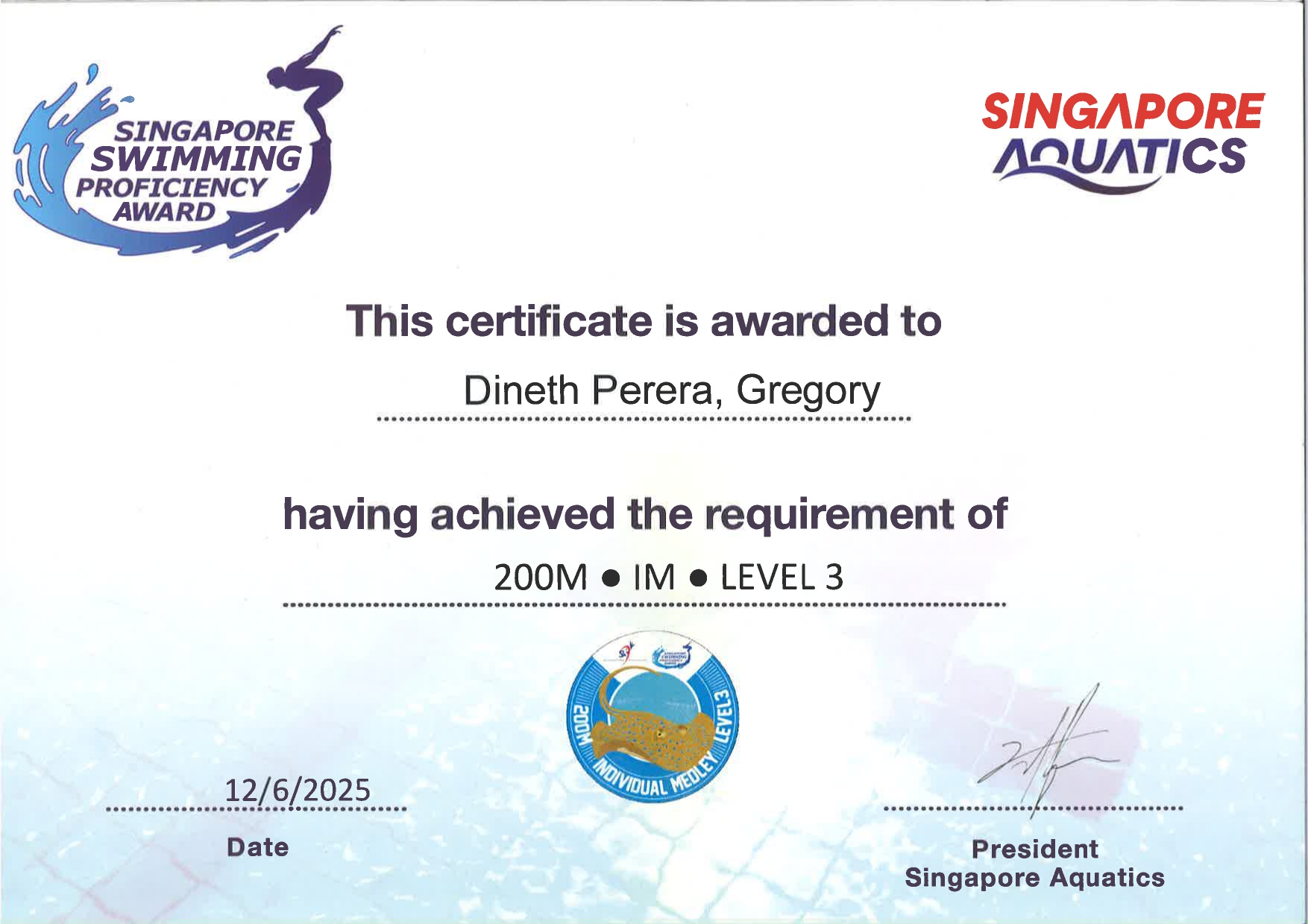 Swimming Certificate